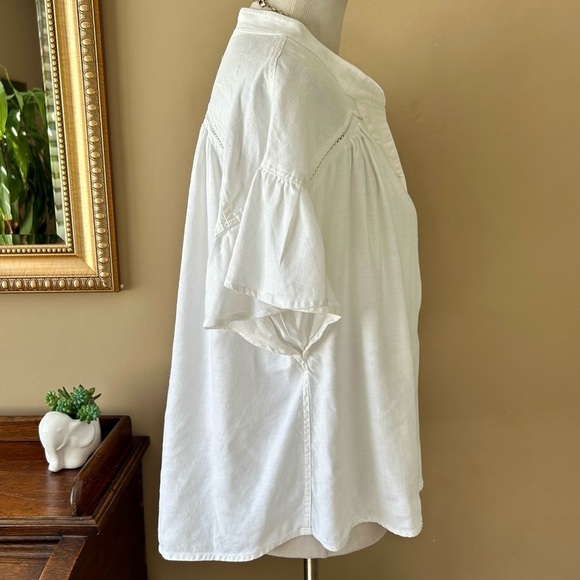 Anthropologie Maeve Sylvan White Linen Top Ruffle Flutter Sleeve Henley Size M - Picture 9 of 11